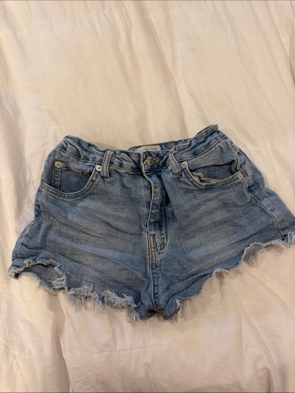 Denim Frayed Hem Shorts - Light Blue
